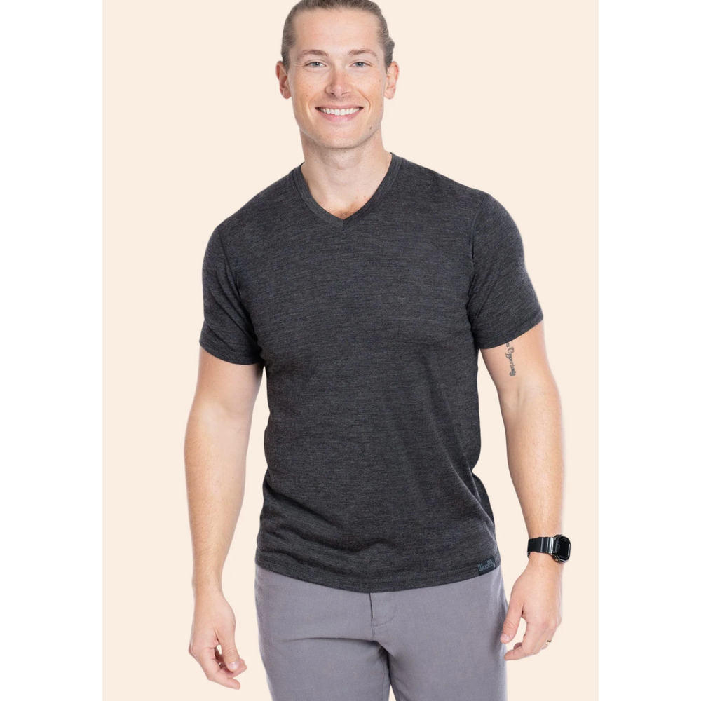 Woolly Everyday Merino Wool V-Neck T-Shirt Base Layer Gray Men’s XL